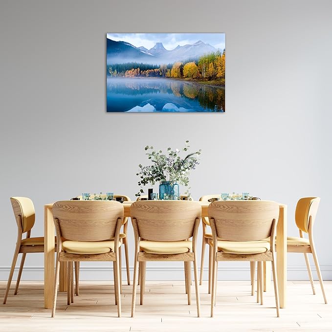 SKASNFAI Lake Canvas Wall Art National Park Forest Mountains Painting Artwork Nature Prints Poster Framed for Living Room Bedroom (16x24 inch)