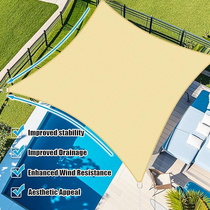 Amagenix Sun Shade Sail 4'X16' Curved Edge Outdoor Shade Canopy Beige Breathable 95% UV Block Shade Cloth for Patio Garden Backyard (We Make Custom Size)