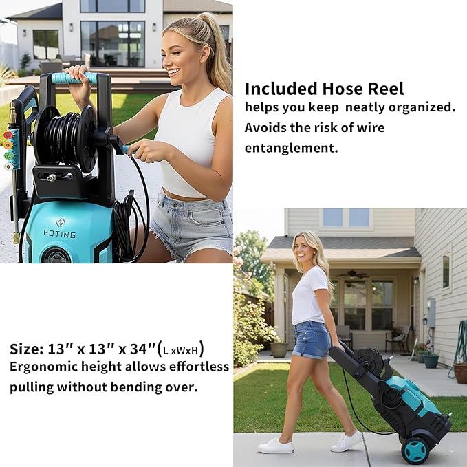 2026new Pressure Washer 5000PSI with Adj-8-Level Touch Screen, 34" Tall Power Washer, 4 Quick Connect Nozzles, Inlet Hose&Filter&500mlFoam Cannon for Cars/Fences/Driveways,Blue