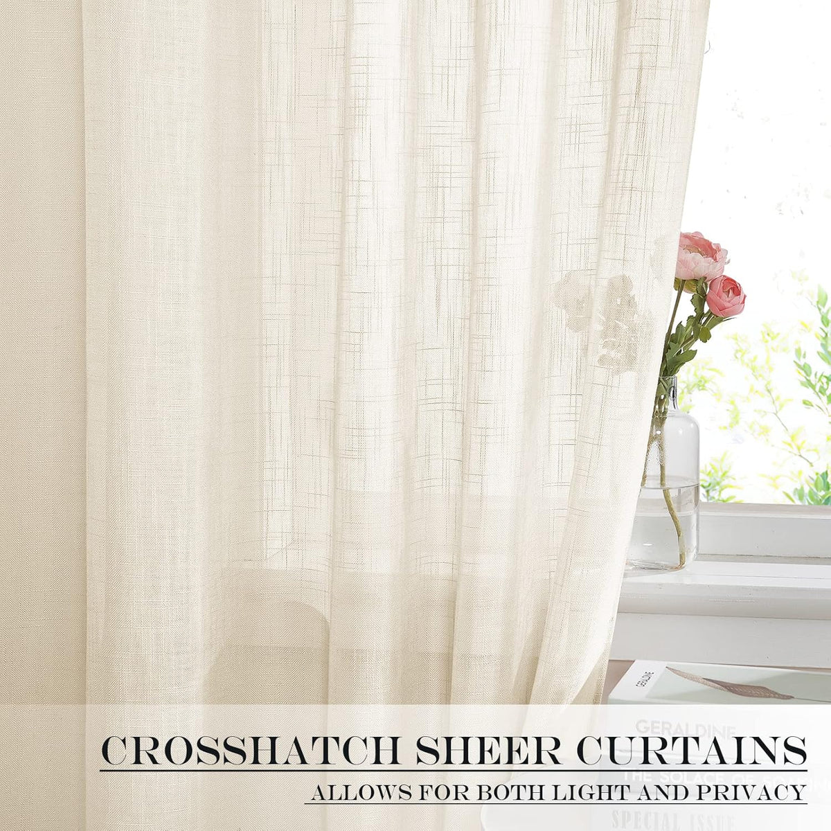 NICETOWN Sheer Privacy Curtains for Front Back Door,Farmhouse Rod Pocket Small Kitchen Short Panel French Door Curtains for Windows, 26" W x 64" L, 1 Piece, Beige