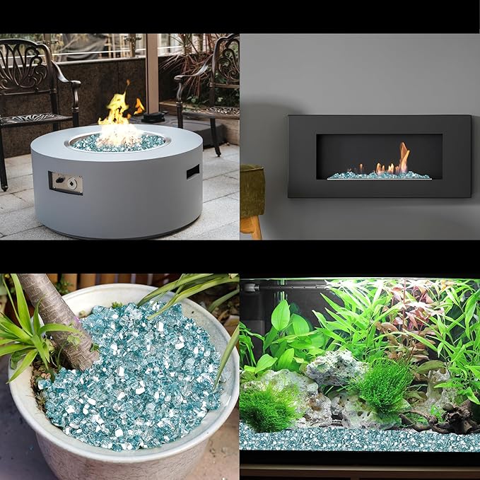 Skyflame 10-Pound Fire Glass for Fireplace Fire Pit and Landscaping, 1/4-Inch Aqua Blue Reflective