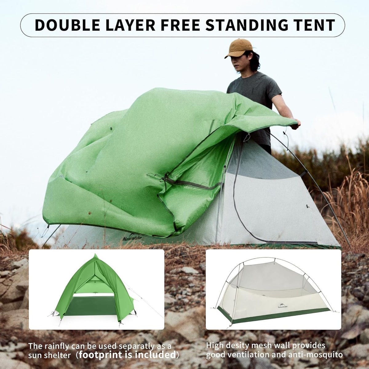 Naturehike Cloud-Up 1 Person Tent, Lightweight Backpacking Tents for One Man, Waterproof Ultralight One Person Tent for Camping Hiking Backpacking