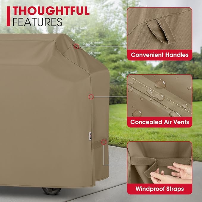 Unicook Grill Cover 60 Inch, Heavy Duty Waterproof Gas Grill Cover for Outside, Fade Resistant Barbecue Protector with Sealed Seam, Fits Weber Char-Broil Nexgrill BBQs up to 58" Wide，Neutral Taupe