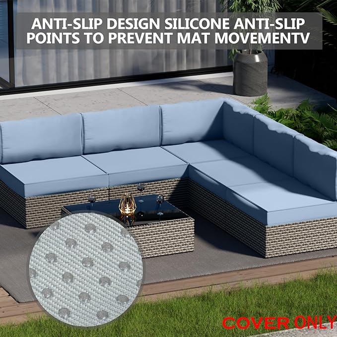 9 Piece Outdoor Patio Waterproof Cushion Covers, Fits 4-Seat Wicker Rattan Sectional Couch Chair Furniture Cover Replacement Set - Fade-Resistant Patio Cushion Covers with Zipper