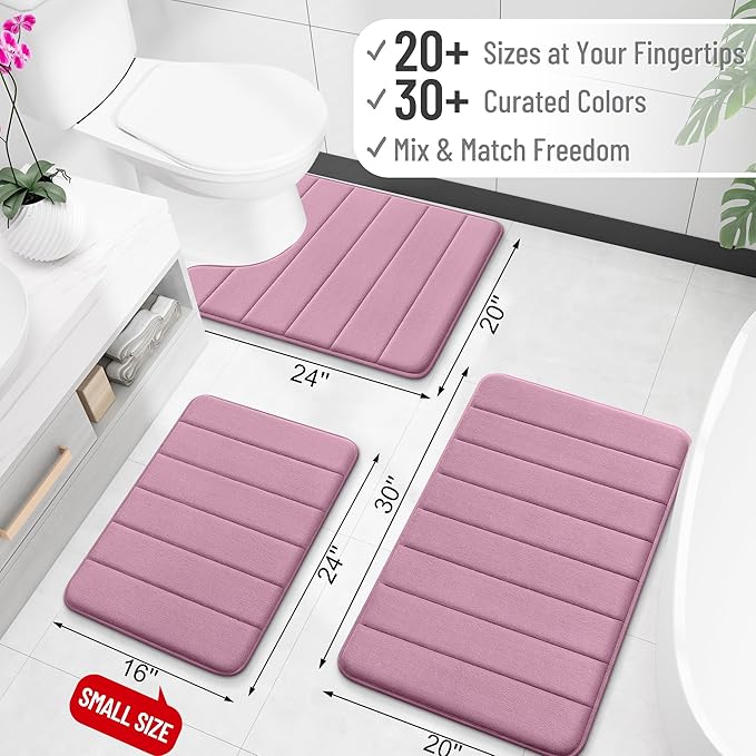 OLANLY Memory Foam Long Bathroom Rugs Runner 59x20, Super Soft Absorbent Bath Mat, Quick Dry, Machine Washable Shower Floor Rugs, Bathmat Carpet, Bathroom Home Decor Accessories, Deep Plum
