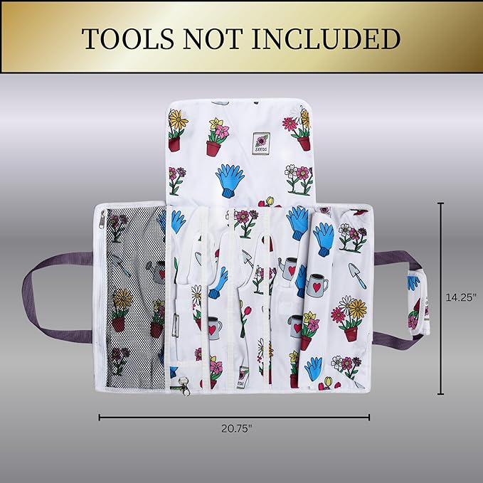 Garden Tool Bag, Roll-Up Garden Tool Holder with Deep Pockets | 900D Polyester Heavy Duty Gardening Tote | Compact Washable Organizer for Tools, Seeds, and Essentials (Tools Not Included)