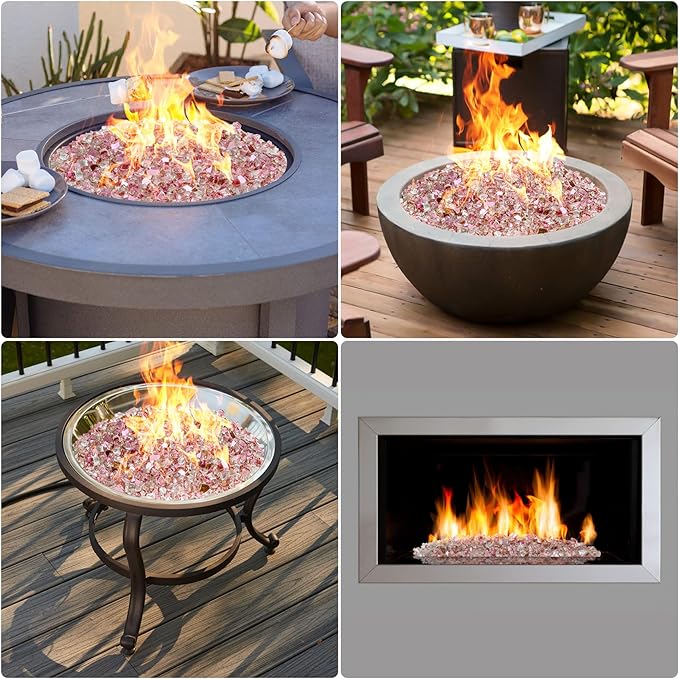 Mr. Fireglass 10 Pounds Fire Glass - 1/2 Inch High Luster Reflective Tempered Glass Rocks for Fireplace Fire Pit Table and Landscaping, Rose Gold