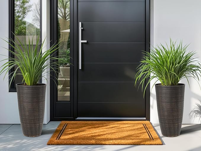 23.5"H Tall Pot Planters, 2-Pack Taper Large Flower Pots for Indoor Outdoor Use, UV-Protect PP Plant Container for Garden Patio Yard Balcony Porch or Home Decor, Bronze Vertical Stripes Texture