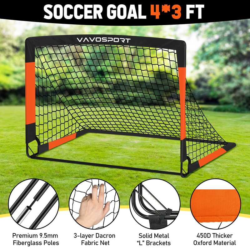 Kids Soccer Goals for Backyard Set, 2 of 4x3ft Soccer nets Portable Soccer Goal, Pop Up Mini Toddler Soccer net Training Equipment & Ball with Cones for Ages 3-14, Outdoor Games Play Gifts for Youth