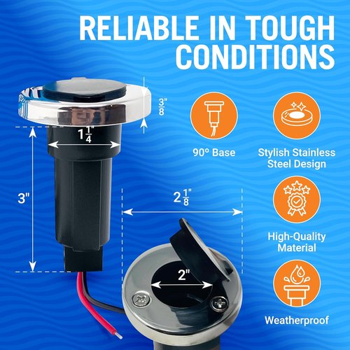 Boat Stern Light Base - Navigation & Anchor Light Socket with Stainless Steel Trim | 2-Pin Plug