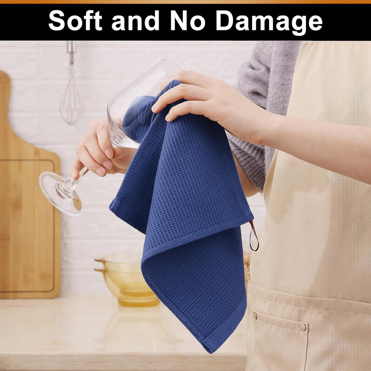 Homaxy 100% Cotton Waffle Weave Dish Cloths - 8 Pack Soft and Absorbent Dish Towels - 12 x 12 Inches Quick Dry Dish Rags - Navy Blue