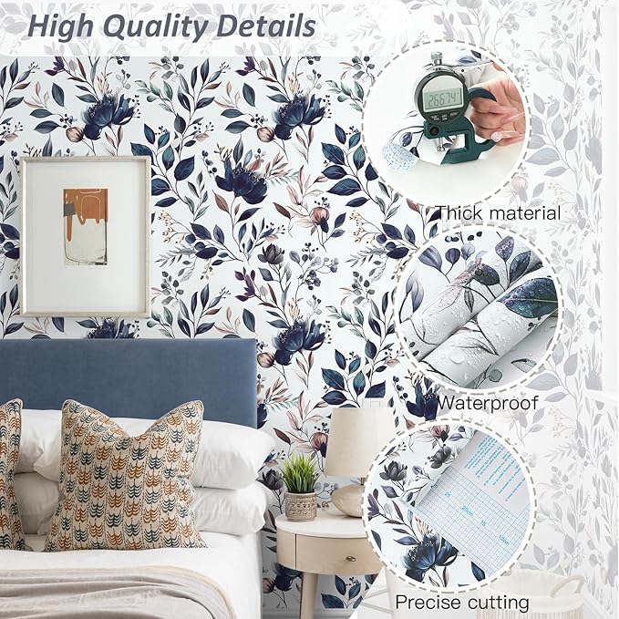 Yasinet Navy Blue Peel and Stick Wallpaper Blue Floral Wallpaper Vintage