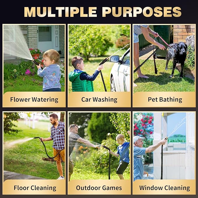 Garden Hose 25 ft Water Hose Flexible Heavy Duty Outdoor Lightweight No Kink Long Non-Expandable High Pressure Flat Hoses Pipe 100’ Strong 3/4’’ Brass Fitting for Outside Yard Lawn Car Wash