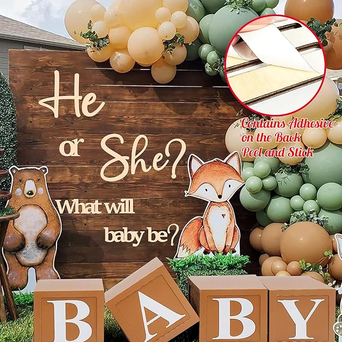 Large Gender Reveal Party Decor for Backdrop Decals Wooden He or She What Will Baby Be Balloon Arch Decor Babys Shower Sign Colorable Baby Gender Girl or Boy Party Decals Pregnancy Banner Photo Props