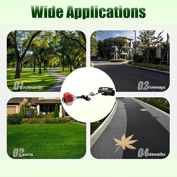 2.3HP Outdoor Hand Held Gas Power Broom, 52cc Gasoline Power Broom Walk Behind Sweeper Cleaning Driveway Tools High Performance Cleaner