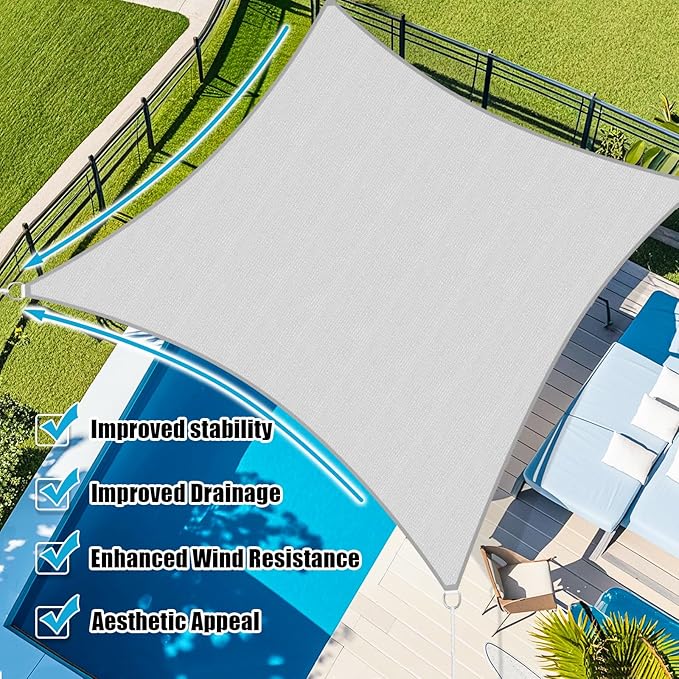 Amagenix Sun Shade Sail 9'X15' Curved Edge Outdoor Shade Canopy Light Grey Breathable 95% UV Block Shade Cloth for Patio Garden Backyard (We Make Custom Size)