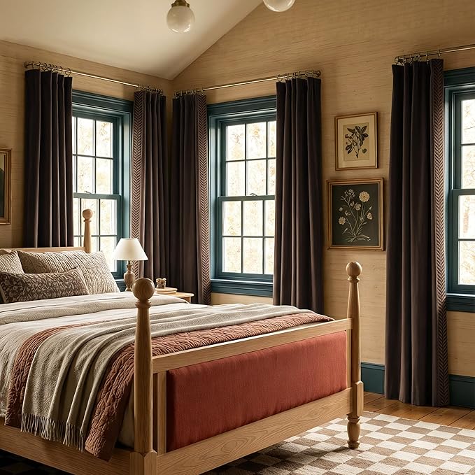 NICETOWN Rod Pocket Embroidered Trim Velvet Curtains, 2 Panels, Velvet Curtains