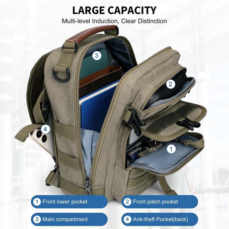 WITZMAN Sling Bag for Men Canvas Shoulder Crossbody Bags Large Vintage Bags for Men Travel, Casual, Daily(A8021 Army Green)