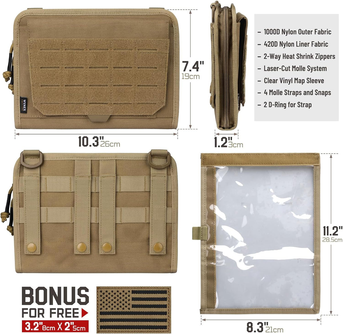 WYNEX Tactical Folding Admin Pouch - Laser-Cut Molle Tool Bag | EDC Medical Organizer with U.S. Patch