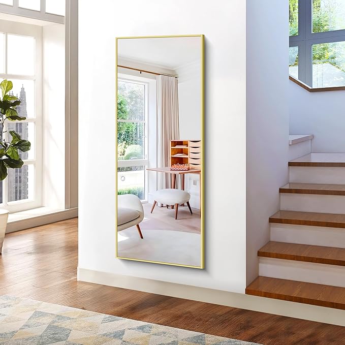 KOCUUY Large Gold Bathroom Mirror, HD Tempered Glass, Anti-Rust Frame, Modern