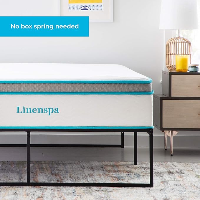 Linenspa Folding Metal Platform Bed Frame - Easy Assembly - Sturdy Steel - No Box Spring Needed - Underbed Storage - Mattress Foundation - 14" High - Traditional Design - California King Size