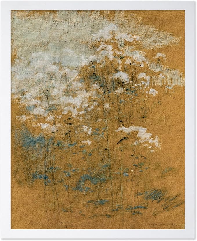 Poster Master Vintage Wild Flowers Poster - Retro Tonal Botanical Painting Print - Abstract Art - Floral Art - Farmhouse Art - Aesthetic Flower Shop or Living Room Wall Decor, 8x10 White Framed