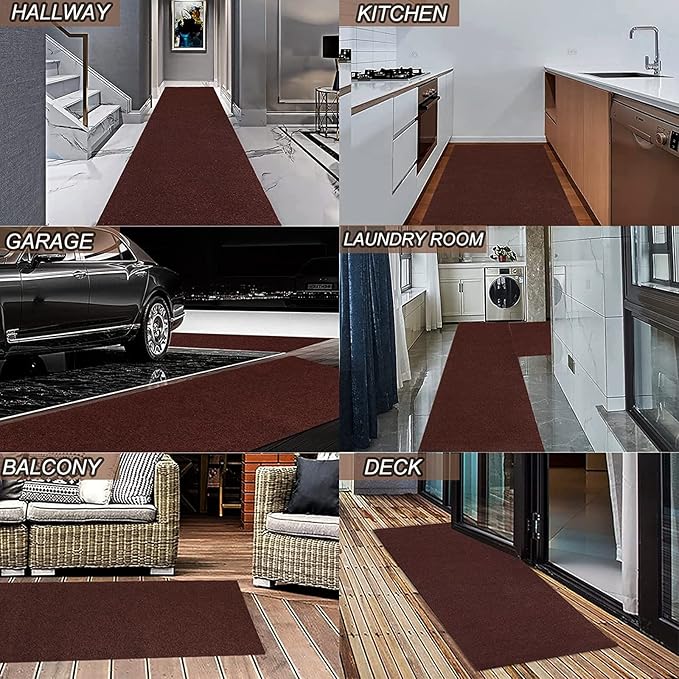 2' x 33' Runner Rugs with Rubber Backing, Indoor Outdoor Utility Carpet Runner Rugs, Chocolate Brown, Can Be Used as Aisle for The RV and Boat, Laundry Room and Balcony