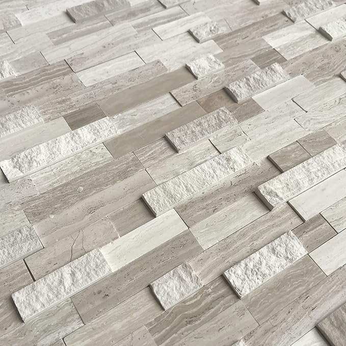 SUNWINGS 5-Sheet Peel and Stick Mosaic Natural 3D Stone Self Adhesive Marble