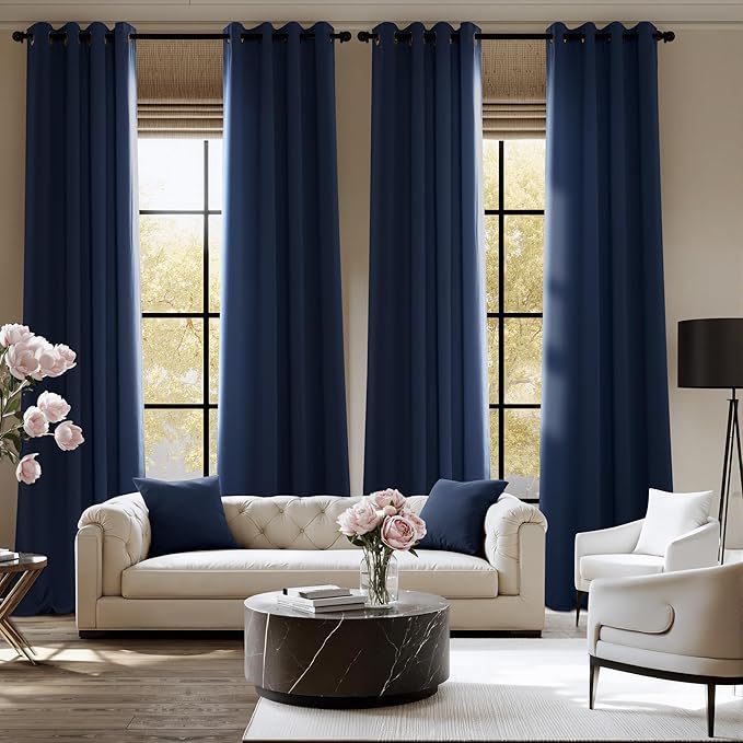 NICETOWN Navy Blue Blackout Draperies Heat Insulated Curtain 95 inch