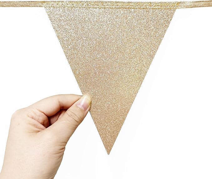 Champagne Gold Navy Blue Dusty Blue Pennant Banner Flag Hanging Paper Triangle Bunting for Birthday Baby Shower Graduation Wedding Bachelor Retirement Nautical Ahoy Achor Party Decorations Supplies