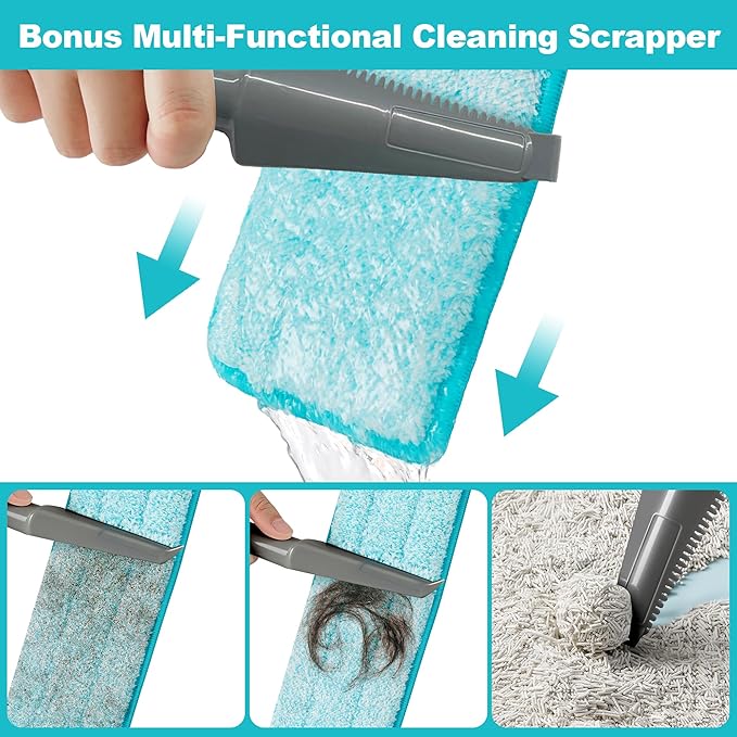 JOYMOOP 18 Inch Dust Mop for Hardwood Floors, Heavy Duty Industrial Wet Dry Mops with Telescopic Handle, Includes 5 Microfiber Mop Pads - Blue-Grey