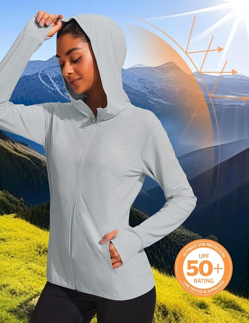 COOrun Women's UPF 50+ Sun Protection Hoodie - Full Zip Long Sleeve Active Jacket for Hiking & Running