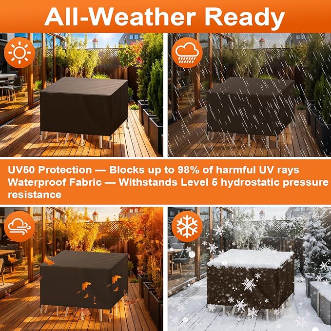 Patio Furniture Cover Rectangle 80"(L) x 28"(W) x 34"(H), Custom Heavy Duty 420D Waterproof Outdoor Cover with Drawstring & Buckles for Table Chair Garden, Coffee