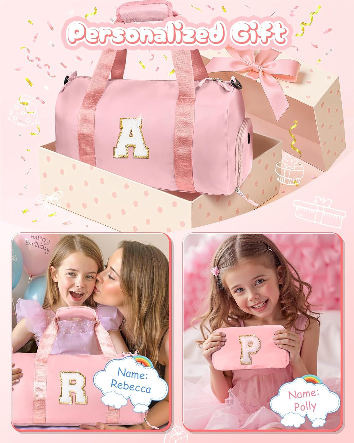 Skiennix Girl Gym Bag - Personalized Weekender Tote with Shoe Compartment & Makeup Pouch | Ideal Gift for Teens & Kids (Letter T)