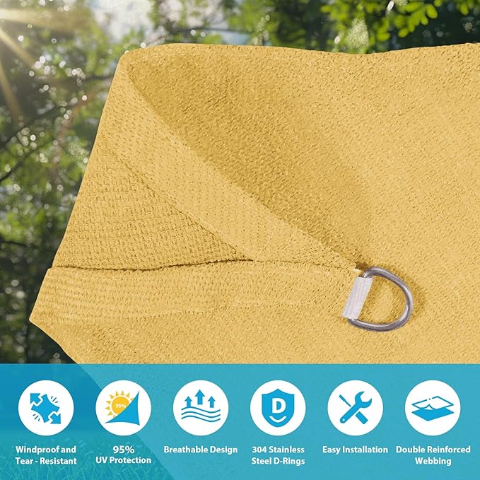Amagenix Sun Shade Sail 11'X11'X11' Curved Edge Outdoor Shade Canopy Sand Breathable 95% UV Block Shade Cloth for Patio Garden Backyard (We Make Custom Size)