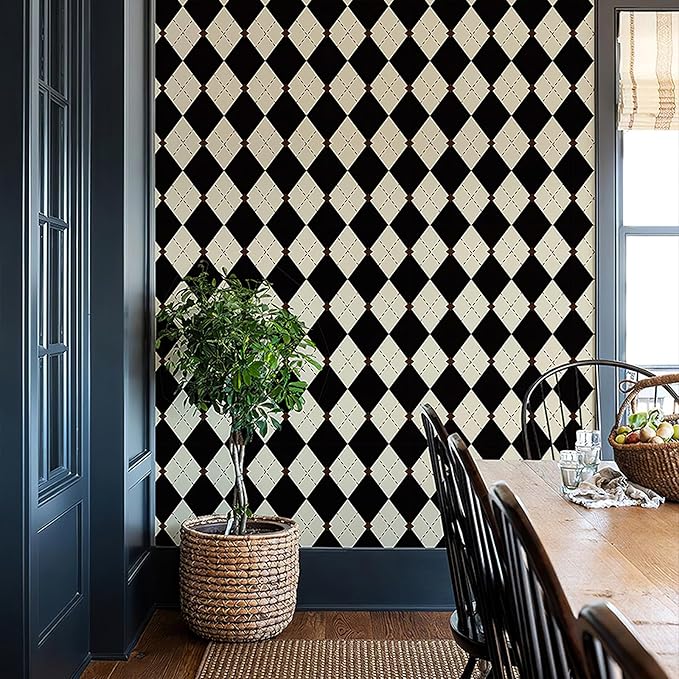 Simon&Siff Retro Peel and Stick Wallpaper Black and White Cream Wallpaper
