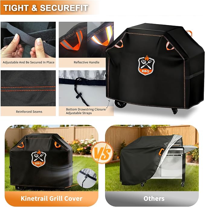 Grill Cover, Universal 65" BBQ Grill Cover for Outdoor Grill, Waterproof, Weather Resistant, Fade Resistant Gas Grill Cover with Adjustable Double Straps for Weber, Char-broil, Nexgrill, etc