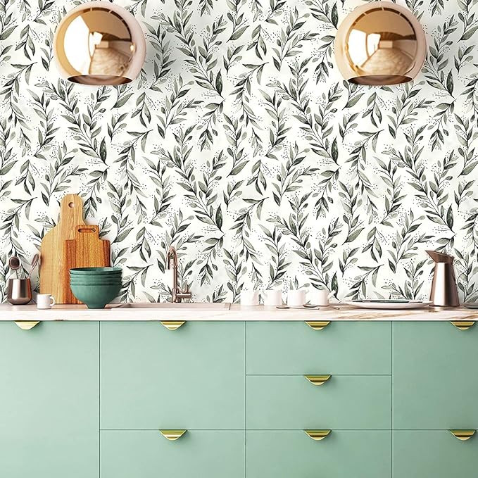 Livebor Olive Leaf Wallpaper Peel and Stick Leaf Contact Paper 17.7inch x