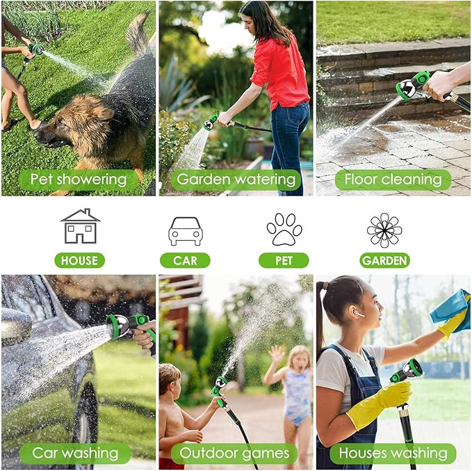 Garden Hose 150 ft, Non-Expandable Ultra-Lightweight Flexible Hose with 360° Dual-End Anti-Kink Design, 10-Pattern Spray Nozzle, 500 PSI Leak-Proof, 96-Strand Braided Fabric, Storage Strap