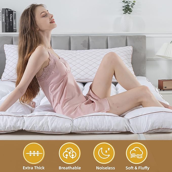 WhatsBedding 3 Inch Memory Foam Mattress Topper Full Size for Back Pain, 1700GSM Fluffy Shredded Memory Foam Filled Pillow Top, Extra Soft Bed Topper, Thicked Down Alternative-Lined, 54x75in