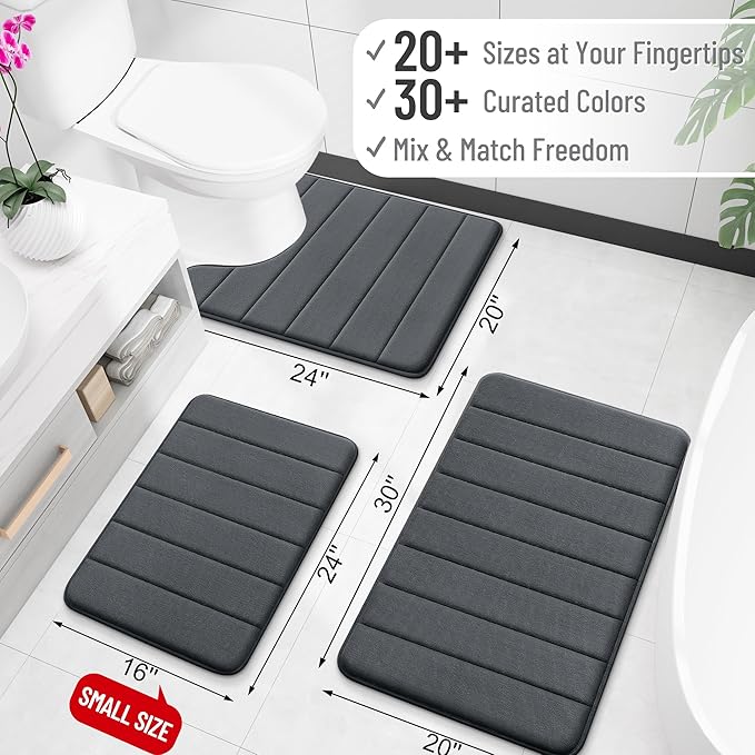OLANLY Memory Foam Bath Mat 70x46, Super Soft Absorbent Bathroom Rugs, Quick Dry, Machine Washable Shower Floor Rugs, Bathmat Carpet, Bathroom Home Decor Accessories, Black
