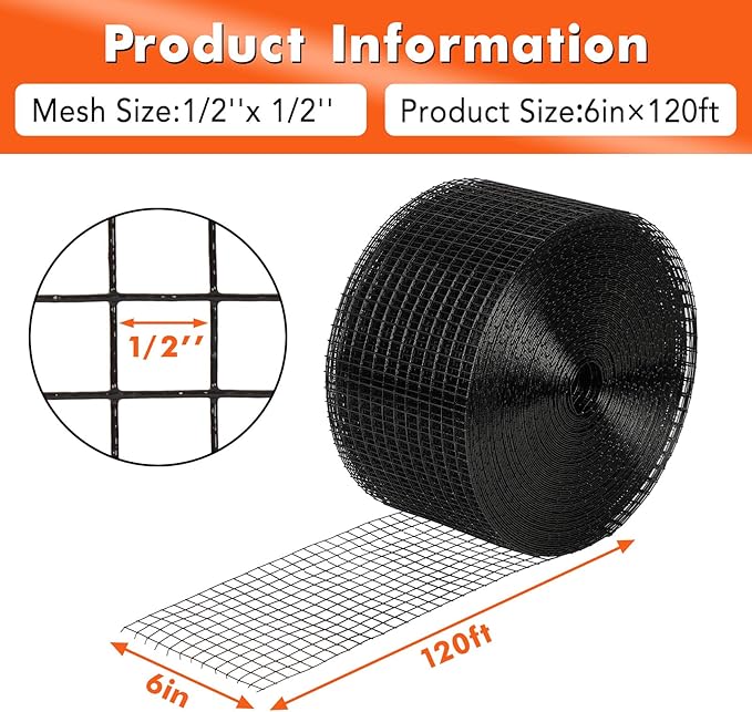 6in x 120ft Solar Panel Bird Guard & Critter Guard Mesh Kit, PVC Coated Wire Mesh Bird Wire with 100 Clips, 100 Cable Ties, Gloves, Pliers, DIY Bird Netting Solar Panel Bird Mesh Barrier