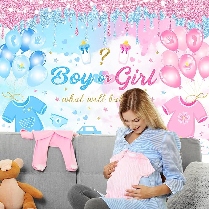 Avezano Gender Reveal Backdrop Boy or Girl What Will Baby Be Gender Reveal Party Decorations Pink Blue Balloon Background for Baby Shower Banner Supplies (7x5ft)