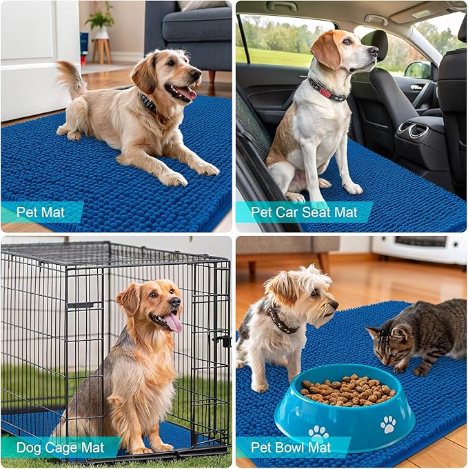 OLANLY Dog Door Mat for Muddy Paws 70x32, Absorbs Moisture and Dirt, Absorbent Non-Slip Washable Doormat, Quick Dry Chenille Mud Mat, Entry Indoor Entryway Carpet for Inside Floor, Deep Navy Blue