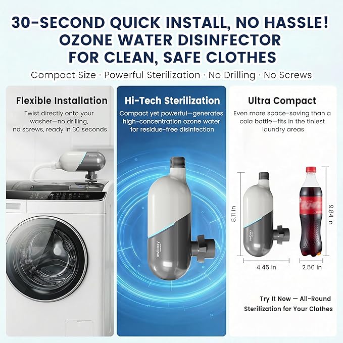 M9-Pro Ozone Water Disinfection Machine - Upgraded Ozone Laundry System for Washing Machines - Safe & Effective Disinfection for Pet Items & Household Goods - Chemical-Free Cleaning Solution