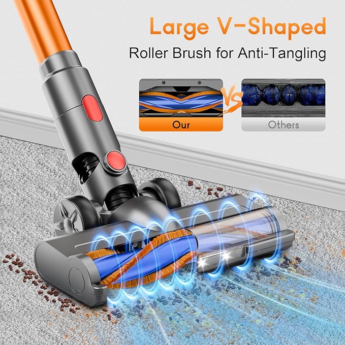 BSNAW Cordless Stick Vacuum Cleaner - Rechargeable, 35Kpa Powerful Vacuums with Detachable Battery, LED Display, 45Mins Runtime, 8 in 1 Handheld Vacuum for Hardfloor & Carpets Pet Hair, Blue-Y