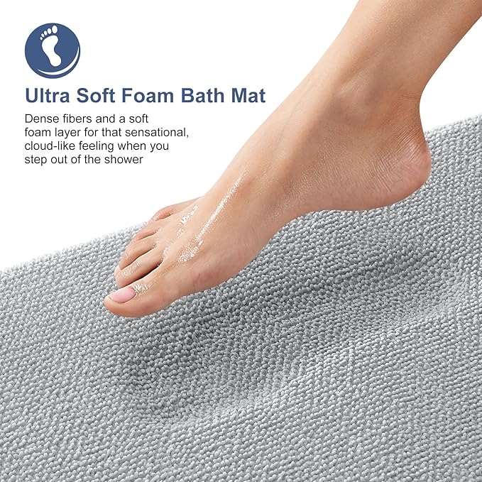 OLANLY Thick Memory Foam Bath Mat Rug 44x32, Extra Soft Absorbent Bathroom Rug, Quick Dry Bath Mats, Non-Slip, Machine Washable Carpet for Bathroom, Tub and Shower, Home Decor Accessories, Light Grey