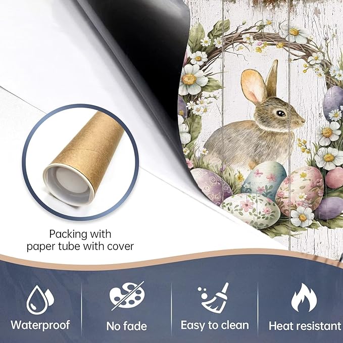Easter Bunny Dishwasher Full Door Magnetic Sticker Home Appliances, Easter Eggs Refrigerator Magnet Skin Cover, Spring Wreath Magnetic Dishwasher Panel Cover - (23" x 17" Magnetic)