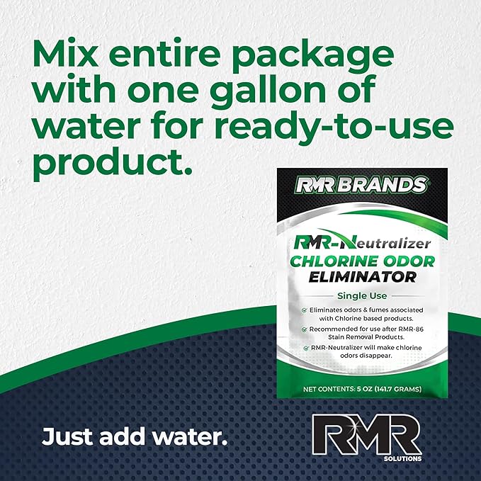 RMR-Neutralizer, Chlorine and Bleach Odor Eliminator - Neutralizes Odors From Chlorine and Bleach-Based Indoor & Outdoor Cleaners, 5oz Makes 1 Gallon, 12-5 Ounce Packets