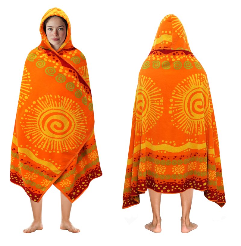 COTTON CRAFT Hooded Beach Towel – Oversized 39 x 68 Towel with Hood for Adults - 100% Cotton Velour Terry Jacquard Towel - Pool Bath Wrap - 450 GSM Soft Absorbent Quick Dry – Sunshine Orange Yellow